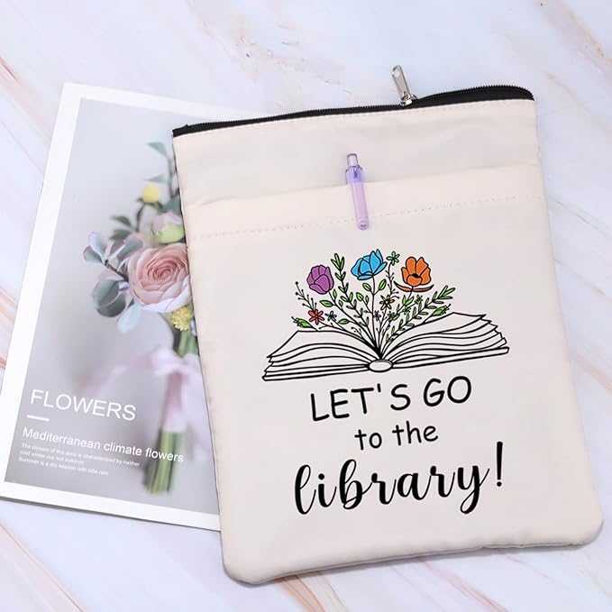 Book Lovers Book Sleeve Librarian Book Cover Reader Gift Book Club Gift Book Reading Gift Bibliophile Gift Let’s Go to The Library Zipper Pouch Gift for Bookish Bookworm (LetGoLibrarian BS)