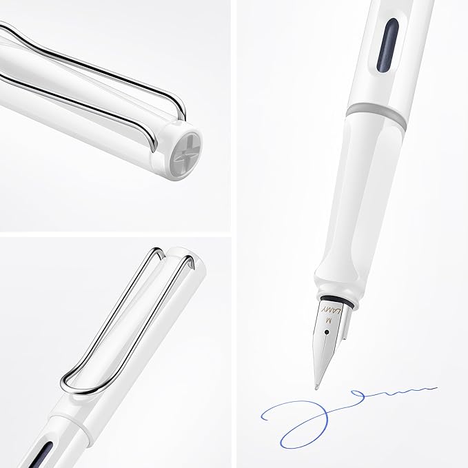 LAMY safari white - Fountain Pen with ergonomic grip & polished steel nib in size B - ideal for any Writing & Calligraphy - including LAMY T 10 blue cartridge - Right-Handed