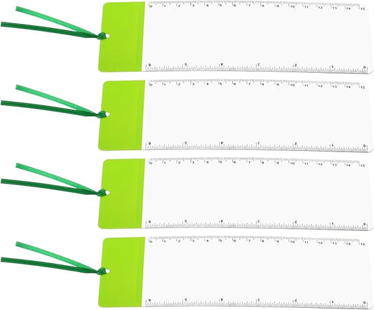 YOKIVE 4 Pcs Bookmark Magnifier with Ruler, 3X Magnifying Ruler | Magnifying Sheet, Great for Reading Small Fonts Maps Books (Green, 7.48-Inch)