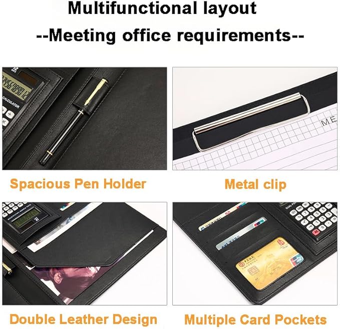 Leather Folder Portfolio,Legal Pad Holder,Portfolio Binder,Leather Clipboard for Business School Office Conference (Black)