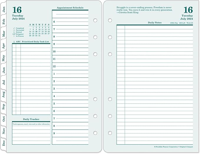 FranklinCovey - Original Two Page Per Day Ring-Bound Planner (Compact, Jul 2024 - Jun 2025)
