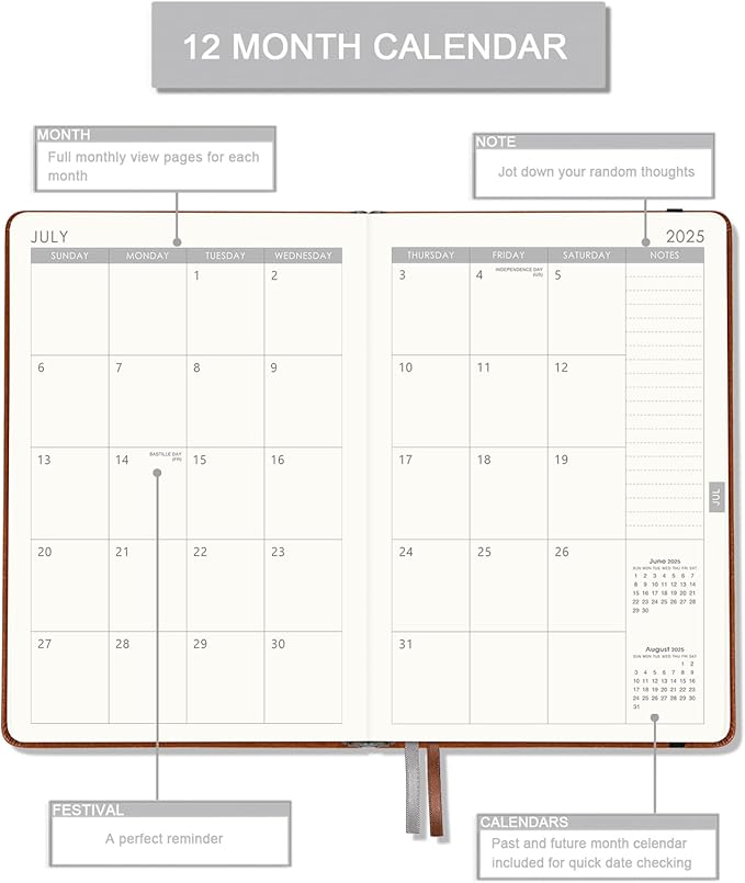 2025 Planner - Planner 2025 Weekly and Monthly with Stickers, JAN. 2025 - DEC. 2025, 5.75" X 8.25", 2025 Calendar Planner Premium Paper, Pen Holder, Inner Pocket and 44 Notes Pages