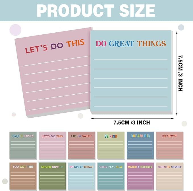 Yinder 24 Pcs Inspirational Sticky Notes with Lines Cute Motivational Sticky Notes Pad Employee Appreciation Gifts Bulk for Teacher Nurse Coworkers Office Supplies 3 x 3''(Morandi,Motivational)