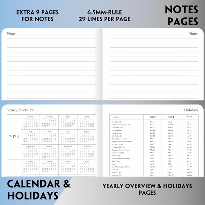 2025 Planner - Weekly and Monthly Planner Jan to Dec 2025, Holidays, Contacts and Notes Pages, Vegan Leather Cover, Elastic Closure, 5.5”x8.25”, Teal