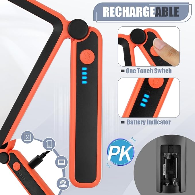 Magnifying Glass for Reading, Rechargeable 5X Large Page Magnifier with Light, Folding Handheld Dimmable Rectangle Lighted Magnifier for Reading Book Small Print for Seniors Low Vision, Orange-Black