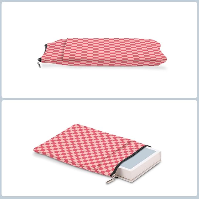 Pink Checkered Pattern Book Lovers Gifts Waterproof Book Sleeve Book Pouch Book Protector with Zipper & Front Pocket BookCover Case for Women Girl Readers Librarian Book Accessories Book Club Gifts