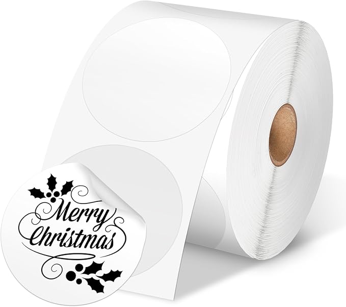Phomemo 2” White Circle Thermal Label, Self-Adhesive Round Sticker Label, Circular Direct Thermal Printer Label for Phomemo 241bt, D520BT, B246D Label Printer, 750 Labels/Roll, White