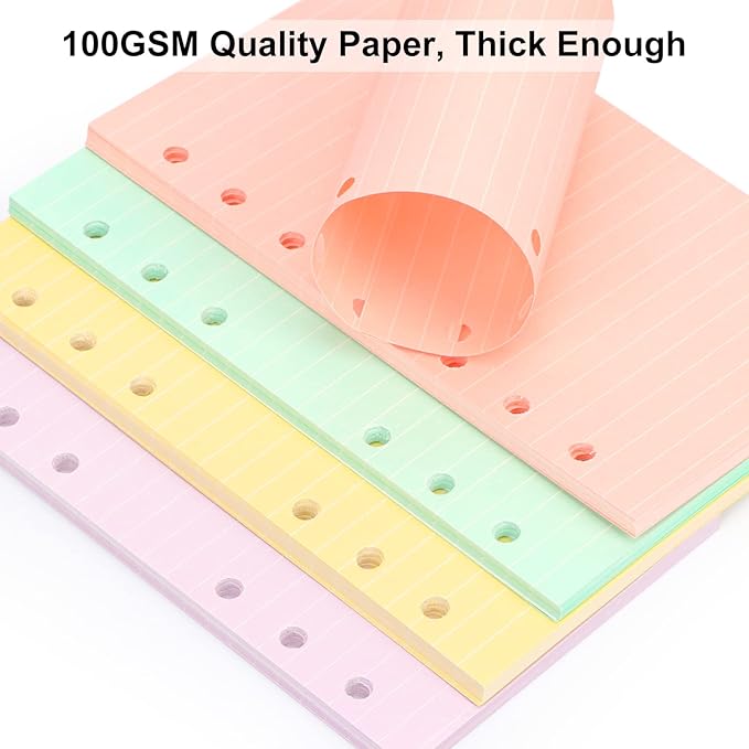 A6 Refills Paper, A6 Binder Planner Loose Leaf Paper, [4 Color] 160 Sheets (320 Pages) 6-Hole Notebook Refills for 6-Ring Refillable A6 Ring Binder Notebook Planner, Lined Paper