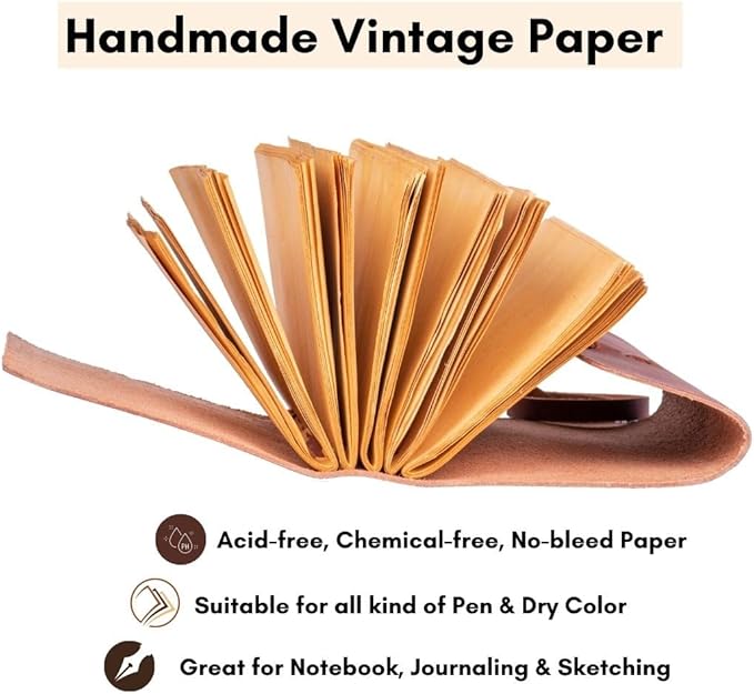 LEATHER VILLAGE Leather Bound Journal - Fuchsia, 7"X5", 220 Pages - Vintage Blank Paper Diary for Writing, Drawing, Sketchbook, and Travel Notebook - Ideal for Women and Men