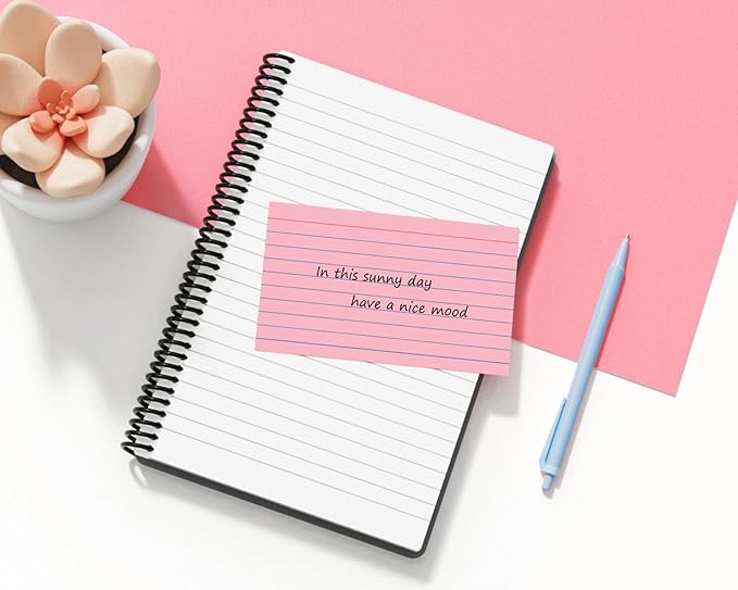 200 PCS Colored Index Cards 3x5, Ruled Index Cards, Flash Cards for Studying, Heavy Note Cards for Office, Home and School，Light Red/Green/Yellow/Beige 4 Colors, 50 PCS of Each Color