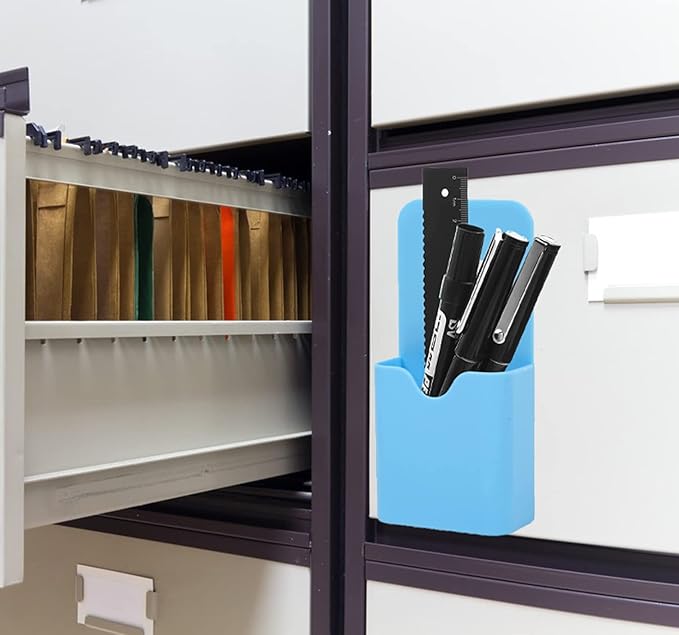 Magnetic Marker Holder Pen Holder for Whiteboard or Fridge Magnet Pencil Cup Storage Organizer for Classroom Office Home Locker and Metal Cabinets Media Organizer Storage 2Pack(Blue)