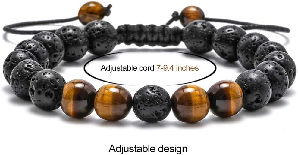 M MOOHAM Natural Stone Bracelets for Men - 8mm Tiger Eye | Matte Agate | Lava Rock Bracelets for Men Teen Boys Gifts Birthday Anniversary Christmas Gifts for Men Teens