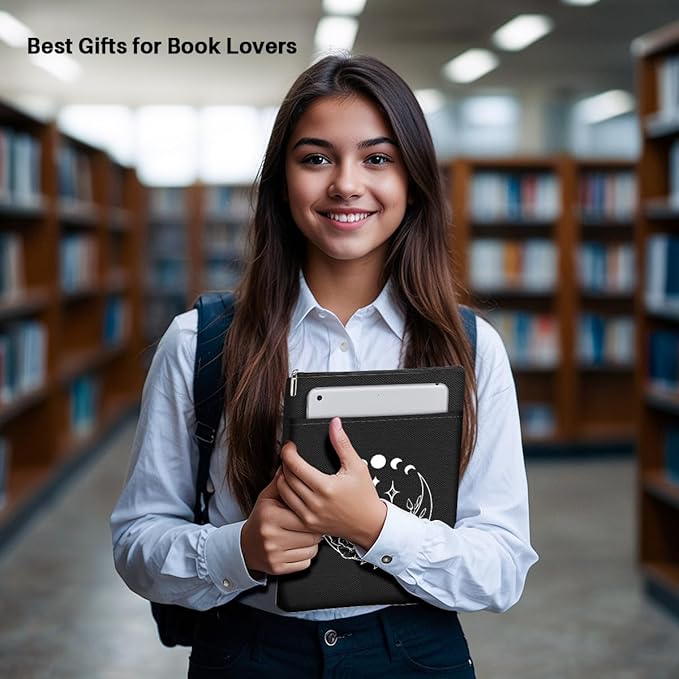 Book Themed Gifts Waterproof Book Sleeve Book Pouch Moon Halloween Reading Gifts Witchy Gifts for Women Friend Book Covers for Paperbacks Book Accessories Book Protector with Zipper and Front Pocket