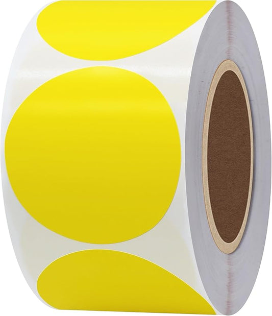 Hybsk 2 inch Circle Color Direct Thermal Stickers Shipping Labels for Barcodes,Name Tag,DIY Logo Design,QR Code,Inventory– Compatible with Zebra,Rollo,Munbyn,and More-750 pcs (2 inch,Yellow)