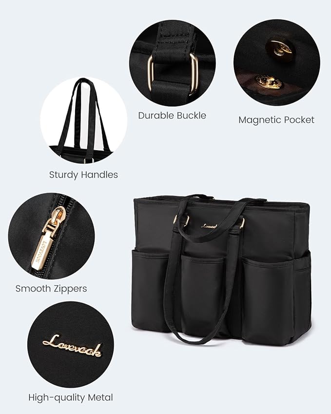 LOVEVOOK Work Tote Bag for Women, 15 Inch Laptop Bag for Women, Teacher Tote Bag Nurse Bag, Utility Bag For Work/Travel/College/Daily, Professional Computer Bag Large Purse Handbag With Multi Pocket