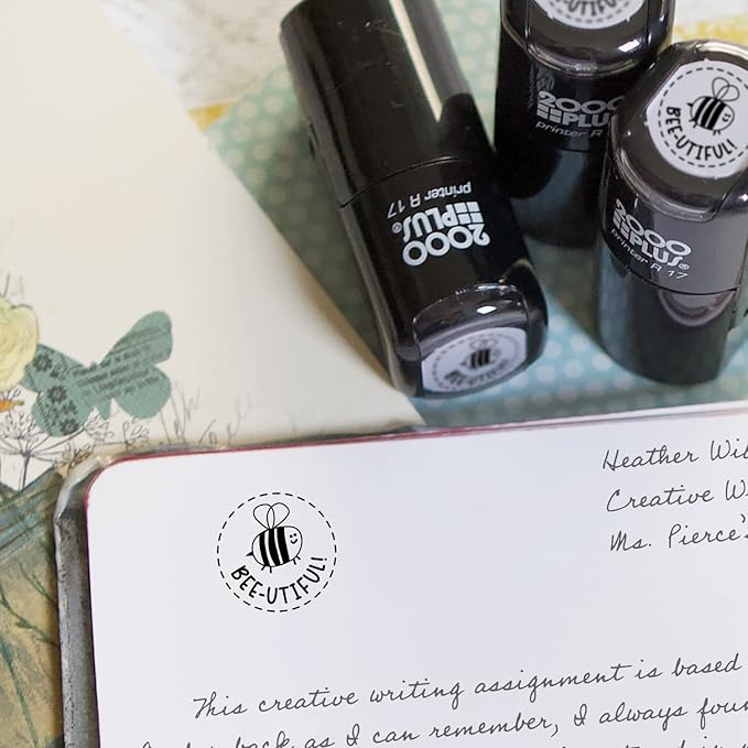 Beautiful Bee Stamp / 2000 Plus Self Inking Teacher Bee-utiful Bumblebee Cute Animal Stamper / 9/16" Small Black Imprint Bee Themed Planner Worksheet Reward Stamp