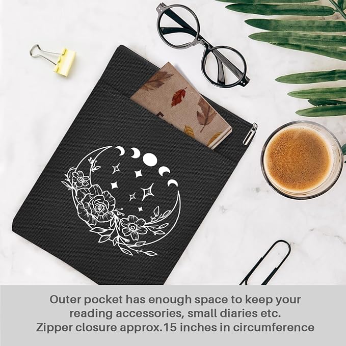 Book Themed Gifts Waterproof Book Sleeve Book Pouch Moon Halloween Reading Gifts Witchy Gifts for Women Friend Book Covers for Paperbacks Book Accessories Book Protector with Zipper and Front Pocket