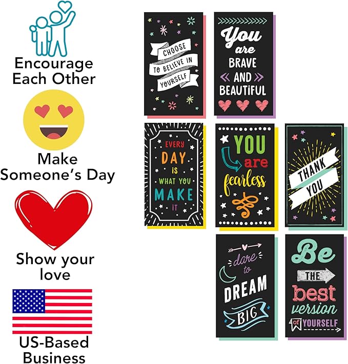 Iconikal Inspirational, Motivational, Gratitude, Appreciation, Kindness & Encouragement Sayings Mini Quote Cards, Blank Back, 200-Count