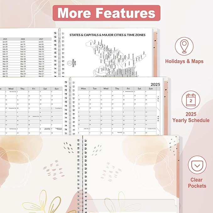 SUNEE 2025 Appointment Book, Quarter-Hourly, Weekly & Monthly - from January 2025 - December 2025, 8.5"x11" Weekly Planner, Flexible Cover, Note Pages, Pockets, Bookmark, Spiral Binding, Pink Breeze