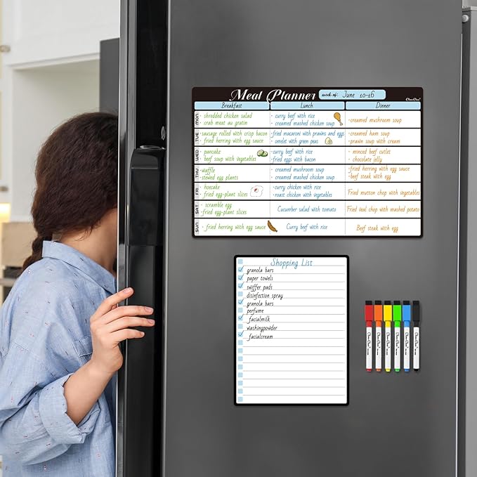Magnetic Dry Erase Menu Board - 8.5"x13" Meal Planning Board for Fridge - 6.5"x8.5" List Board and 6 Extra Fine Point Markers Included - Shipped Flat