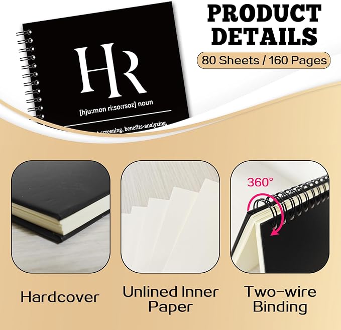 YAZMEEN Human Resources Blank Spiral Notebook（160 Pages） HR Definition Hardcover Sketchbook HR Appreciation Gift Human Resources Notebook Gift Funny Birthday Gift for HR Employee Colleague Manager