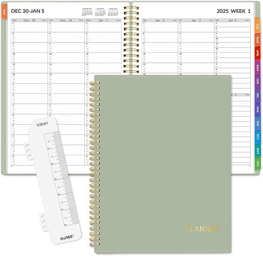 SUNEE 2025 Appointment Book, Quarter-Hourly, Weekly & Monthly - from January 2025 - December 2025, 8.5"x11" Weekly Planner, Flexible Cover, Note Pages, Pockets, Bookmark, Spiral Binding, Green