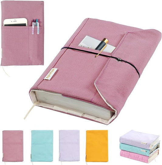 Canvas Book Covers, Washable Book Protector, Book Cover for Paperback Novels, Adjustable Book Cover for Hardcover with Pockets for Pen, Soft Cover Books, Book Lovers Gifts