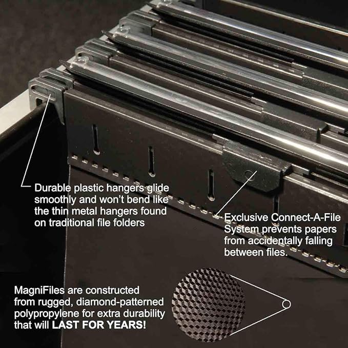 Ultimate Office MagniFile Hanging File Folders (Black, V-Base Letter, Set of 5)