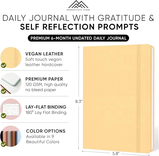 PRODUCTIVITY STORE Journal For Women & Men - Gratitude Journal, Self Care & Mental Health Journal For Women & Men - A5 - Cream