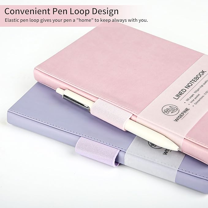 Hardcover Executive Notebooks, 160 Pages Line Ruled Classic Notebook Journal, Leather Notebooks with Pen for Bussiness College Writing Pink