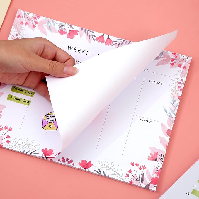 Weekly Planner Notepad Cute Set of 2 Undated Weekly Calendar Pad Tear Off 52 To Do List Notepad Weekly Desk Planner Planning Pads Memo Productivity Tracker for Work Goals Notes Schedule Ideas, Pink