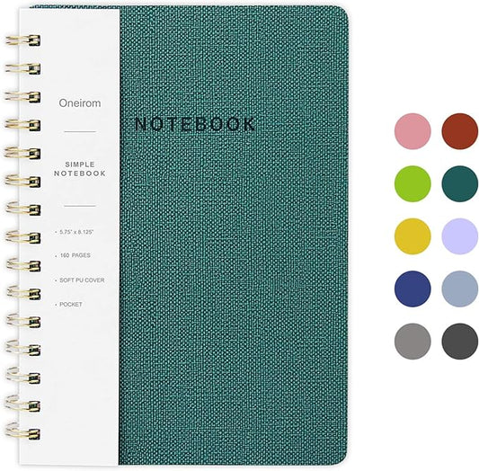 Spiral Notebook-6.10" x 8.19" College Ruled Journal with Inner Pockets and 192 Pages,PU Leather Cover Business Journal, Twin-Wire Binding Notebook Perfect for Office & Home School Supplies