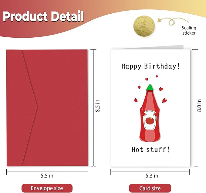 Heollaok Hot Stuff Happy Birthday Card, Funny Birthday Card for Boyfriend Husband, Cute Birthday Card for Girlfriend Wife, Happy Birthday Card for Him and Her