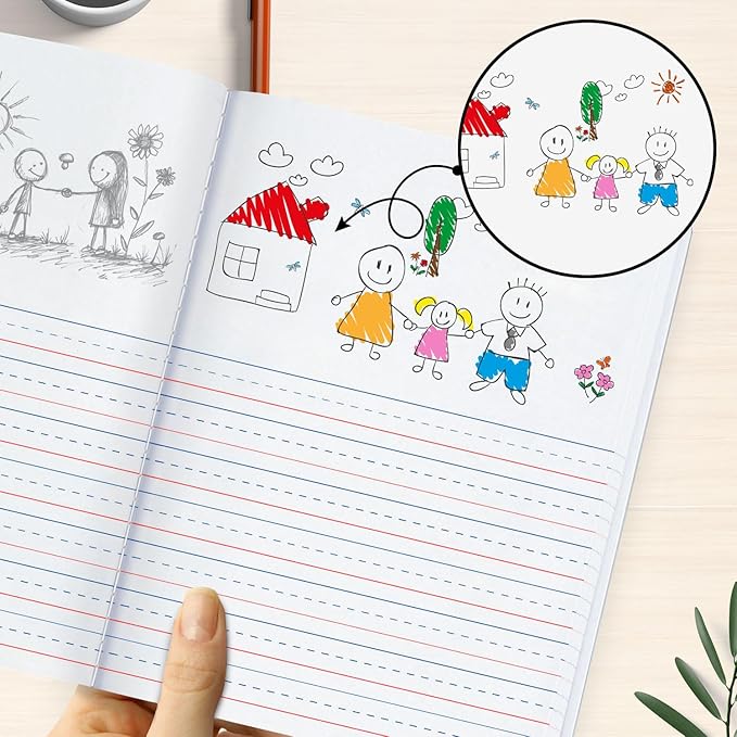 5 Pack Primary Composition Notebook, 200 Pages (100 Sheets), Drawing Story Journal Writing Notebook, 9-3/4 x 7-1/2, Primary Composition Notebook for Kids, Grades K-2, With Header For Drawing