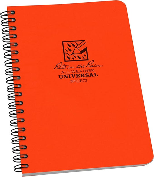 Rite in the Rain Weatherproof Side Spiral Notebook, 4.625" x 7", Orange Cover, Universal Pattern (No. OR73)