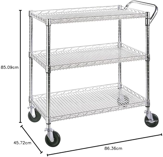 Seville Classics UltraDurable NSF Commercial Heavy Duty Metal Rolling Utility Cart, w/ Steel Shelves, Handle Bar for Restaurant, Garage, Warehouse, Kitchen, Office, Top Shelf (36"W x 18"D)