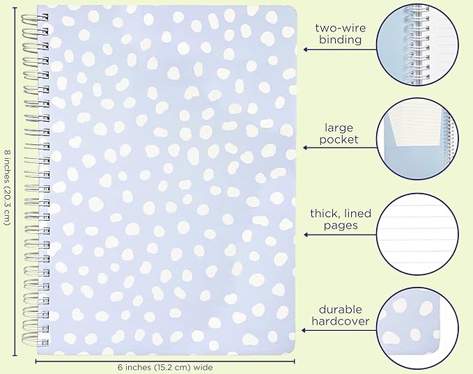 Steel Mill & Co Cute Mini Spiral Notebook, 8.25" x 6.25" Journal with Durable Hardcover and 160 Lined Pages, Light Blue Dots