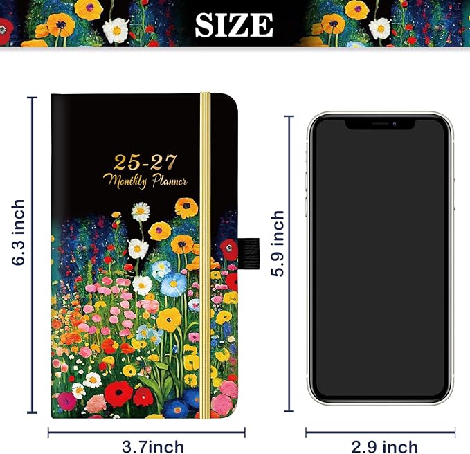 Pocket Calendar 2025-2027 - 3-Year Monthly Pocket Calendar from Jan.2025-Dec.2027, 6.4" x 3.8", 2025-2027 Pocket Calendar for Purse, Pocket Planner with Inner Pocket