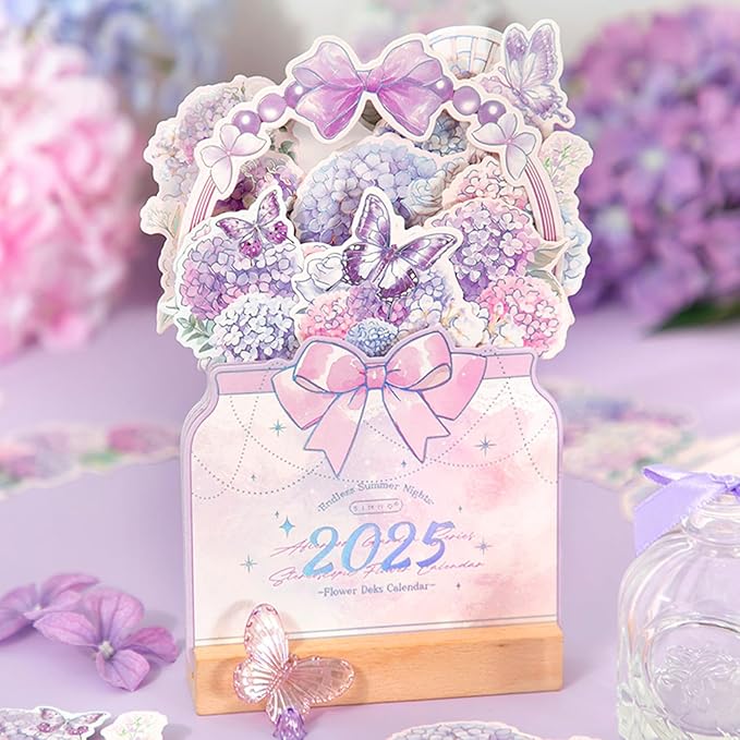 2025 Creative Desk Calendar Unique Flower Basket Shape New Year Schedule Calendar 8.5" x 6" - Hydrangea