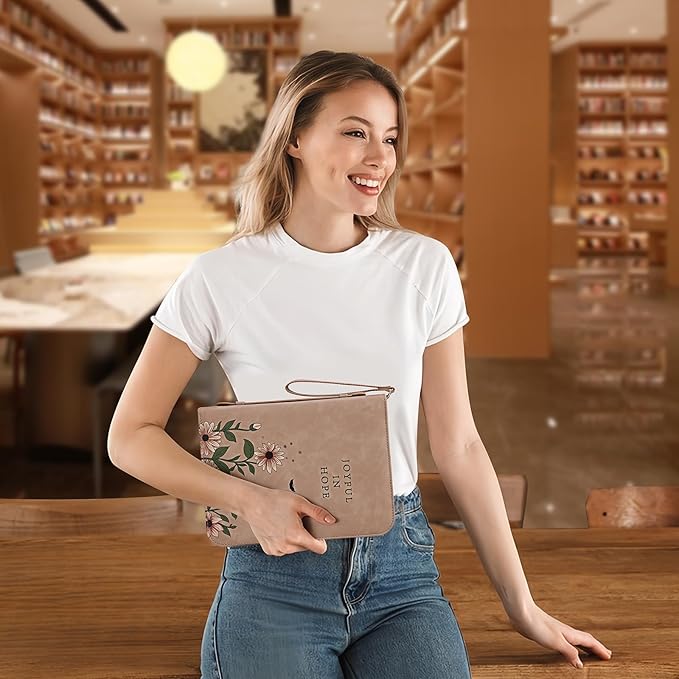 Bible Cover Case, Premium Bible Case, Leather Carrying Book Case with Handle&Zippered Pocket for Standard Size Bible and Bible Accessories, Ideal Gift for Women Men Lady Girls (Fits Smaller Bibles)