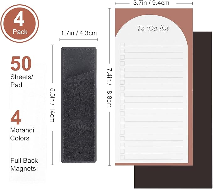 4 Pack Magnetic To Do List for Refrigerator with Pen Holder, Totally 200 Sheets Magnetic Fridge Notepad Magnetic Shopping List Pad for Fridge(Morandi Design)