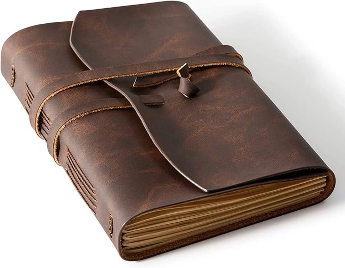 Leather Journal Notebooks for Work, A5 Size Diary, 6x8.1 Inch, Genuine Leather Journals for Writing, Vintage Style Personalized Journal, Ideal for Women and Men, Artists, Travelers, Dark Brown