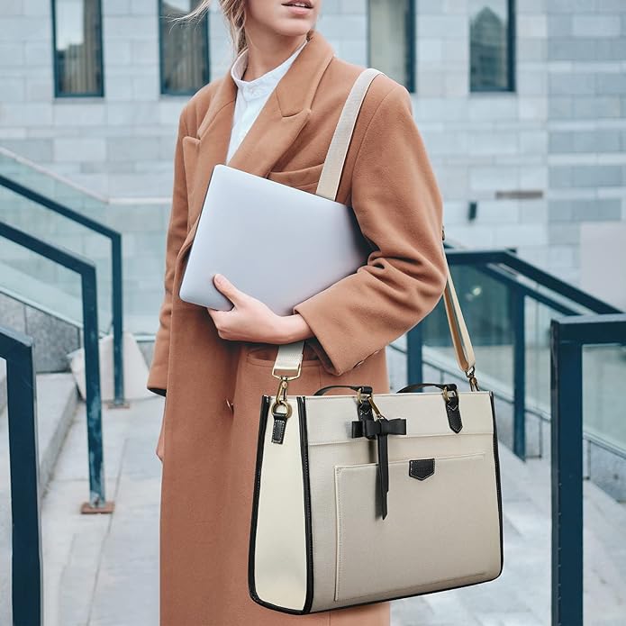 Keyli 3 PCS Laptop Bag for Women Canvas Tote Bags 15.6 inch Large Capacity Shoulder Handbag Lightweight Briefcase Purses