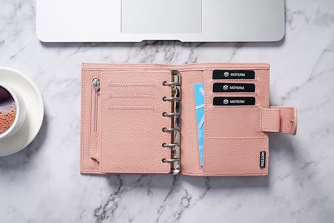 Moterm Pocket Regular Rings Planner - Genuine Leather Binder Organizer (Pebbled-Dusty Rose, 19mm Ring)
