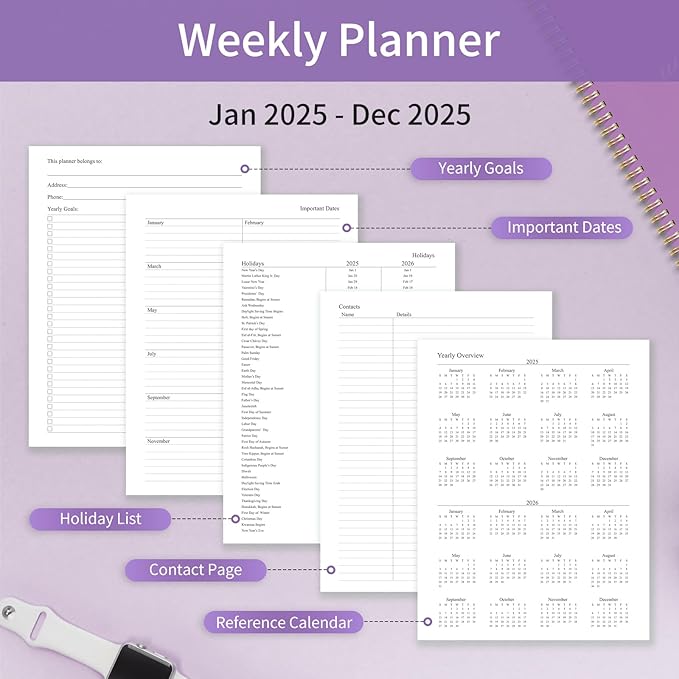 2025 Planner Weekly and Monthly, Calendar Planner with Monthly Tabs, 2025 Weekly Planner from Jan 2025 - Dec 2025, Weekly Monthly Planner with Spiral Binding- 8.5" x 11", Purple