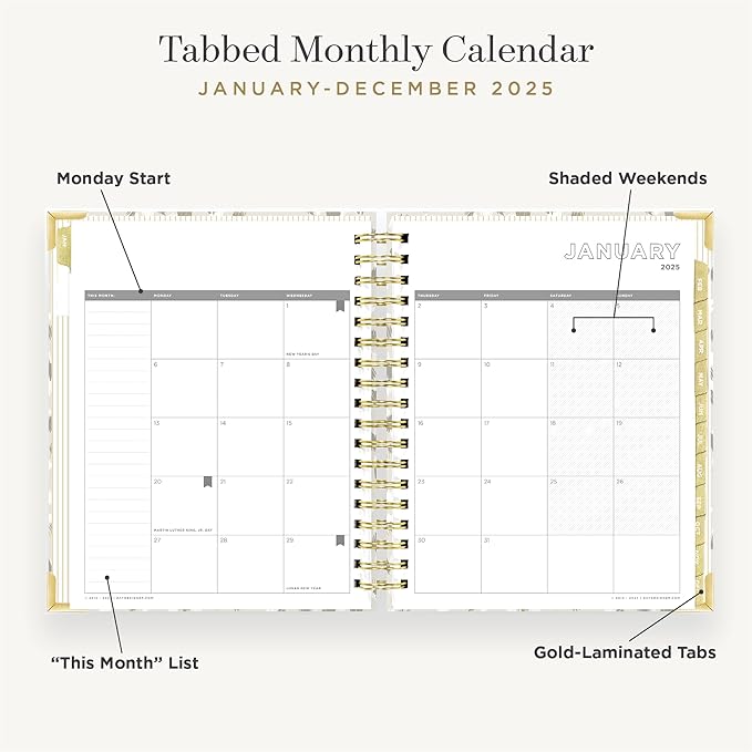 Day Designer 2025 Daily Planner – Premium Planner for Stylish Organization. Combines Monthly Calendar, Hourly Schedule, To-Do List, Gratitude, Goal Setting, Inspirational Quotes, Stickers & More. Elegant laminated Cover with Gold Accents (Chic)