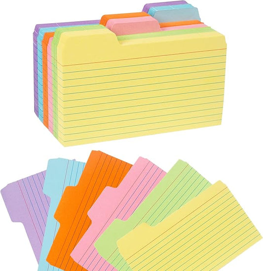 Koogel 252 PCS Tabbed Index Cards, Colorful 3 x 5 Inch Flash Card Dividers Cards Ruled Notecards with Tab for Learning Note Taking To Do List