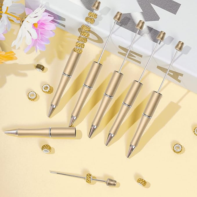 jiebor 30Pcs Gold Beadable Pens Plastic Bead Pen Black Ink Ballpoint Pens Diy Pens Cute Cool Pens for Teacher Bridal Graduation Gift Office Supplies