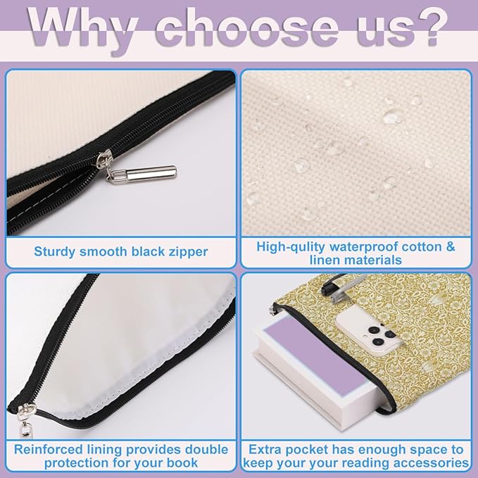 Retro Floral Book Sleeve Book Cover Classic Flower Book Protector with Zipper Christmas Birthday Book Club Gifts Book Accessories for Women Bestie Cousin Librarian Girls Bookish Book Lovers Gifts