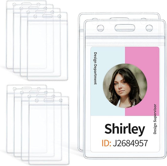 Pawfly 50 Pack Vertical ID Card Badge Holder Waterproof Clear Card Sleeve Case Cover Heavy Duty Card Protector Pouch with Resealable Zip for Proximity Key Card Driver’s License and Credit Card